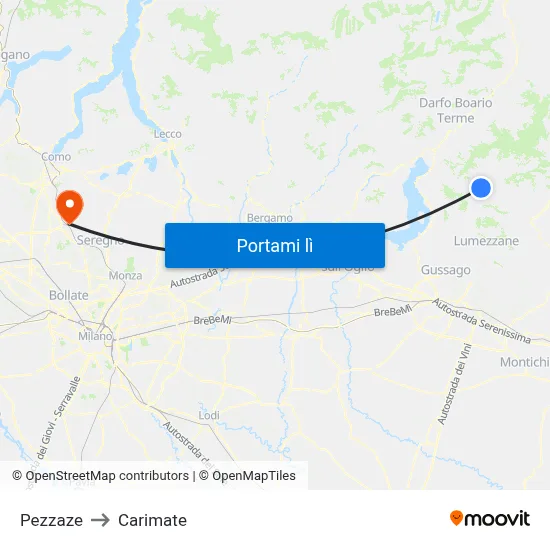 Pezzaze to Carimate map
