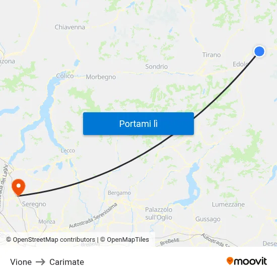 Vione to Carimate map