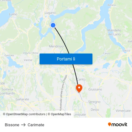 Bissone to Carimate map