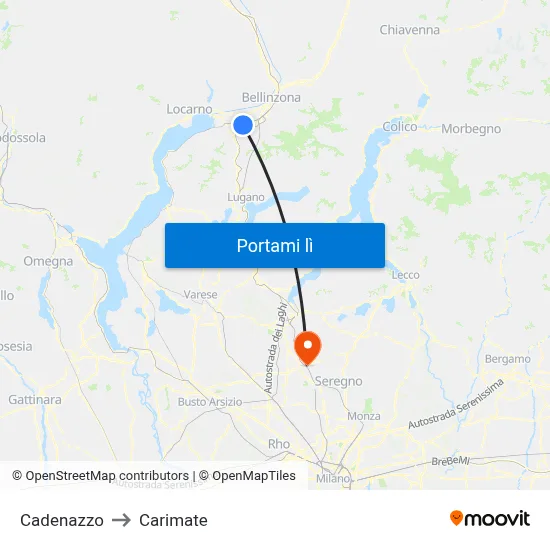 Cadenazzo to Carimate map