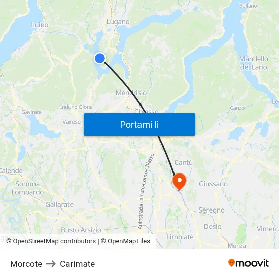 Morcote to Carimate map