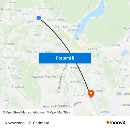 Novazzano to Carimate map