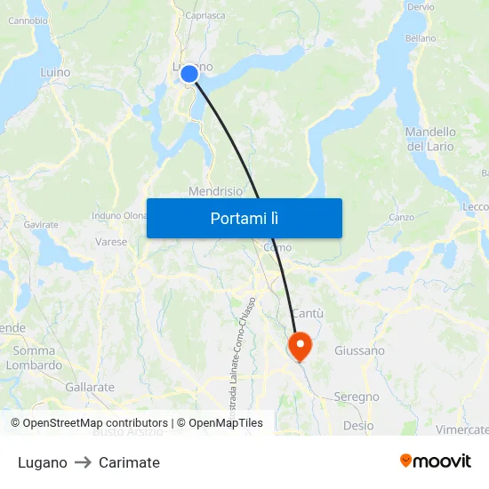 Lugano to Carimate map