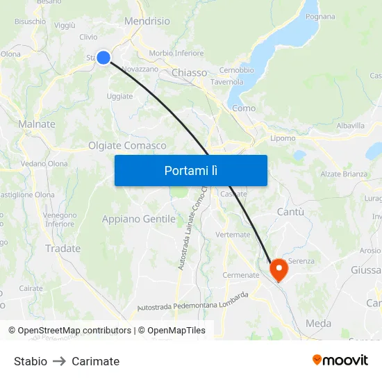 Stabio to Carimate map