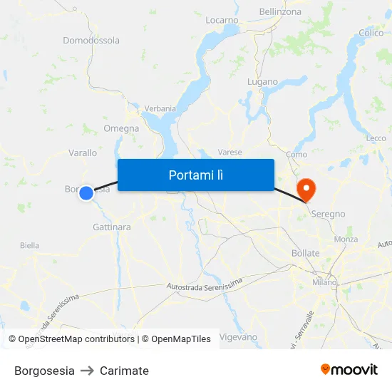 Borgosesia to Carimate map