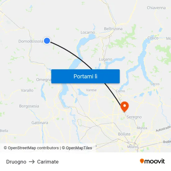 Druogno to Carimate map