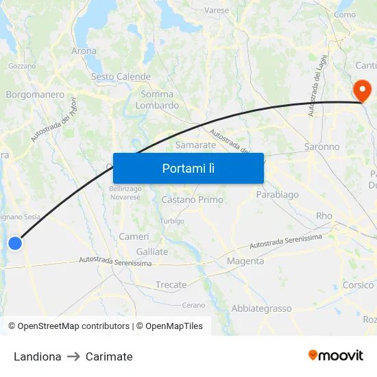 Landiona to Carimate map