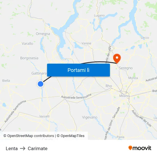 Lenta to Carimate map