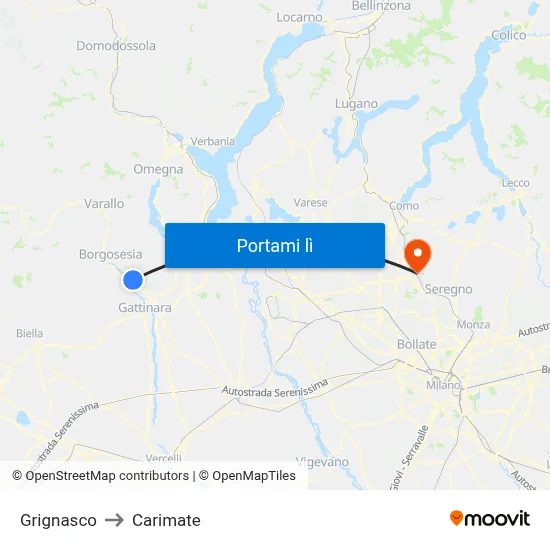Grignasco to Carimate map