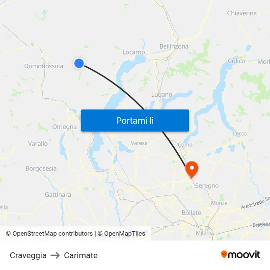 Craveggia to Carimate map