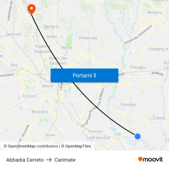 Abbadia Cerreto to Carimate map