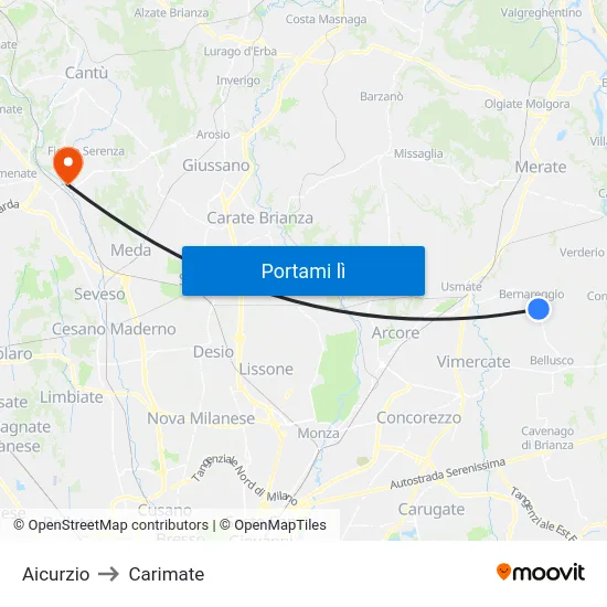 Aicurzio to Carimate map