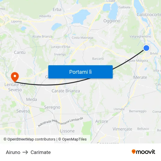 Airuno to Carimate map