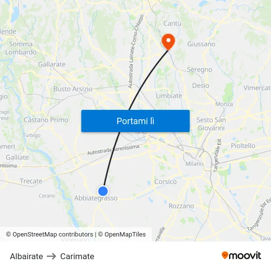 Albairate to Carimate map