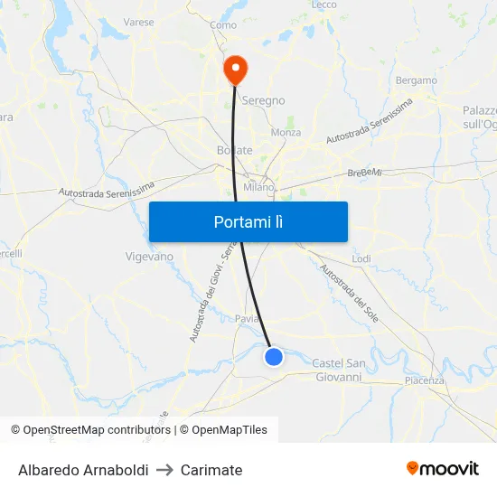 Albaredo Arnaboldi to Carimate map