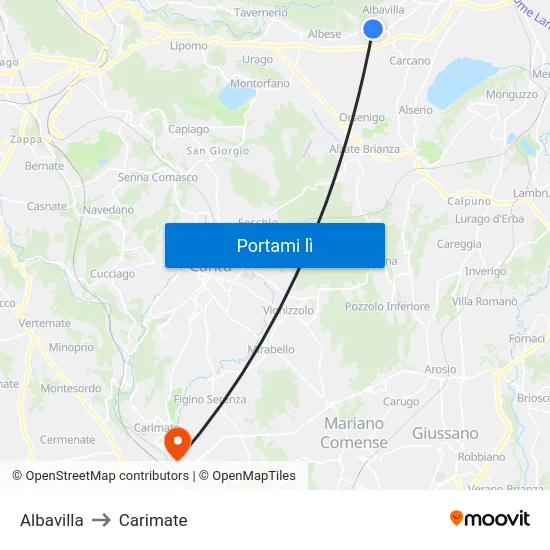 Albavilla to Carimate map
