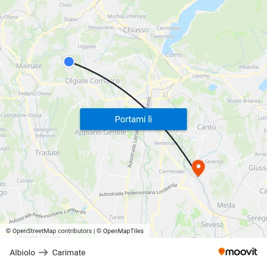 Albiolo to Carimate map