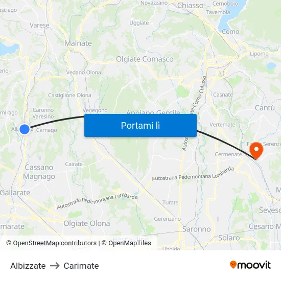 Albizzate to Carimate map