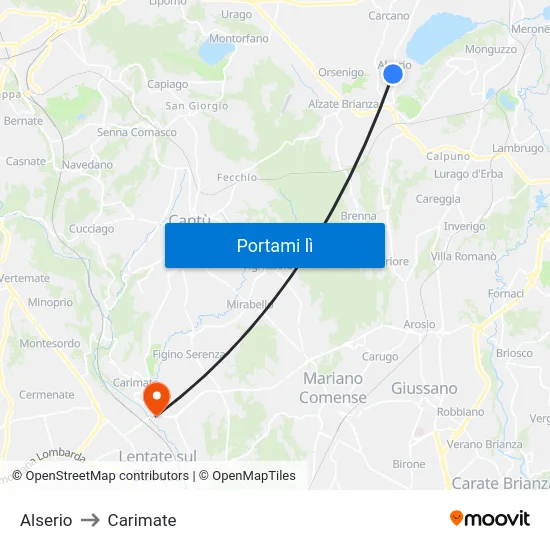 Alserio to Carimate map