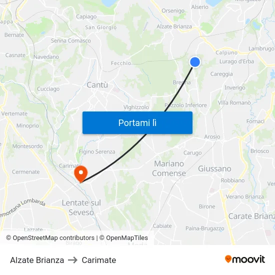 Alzate Brianza to Carimate map
