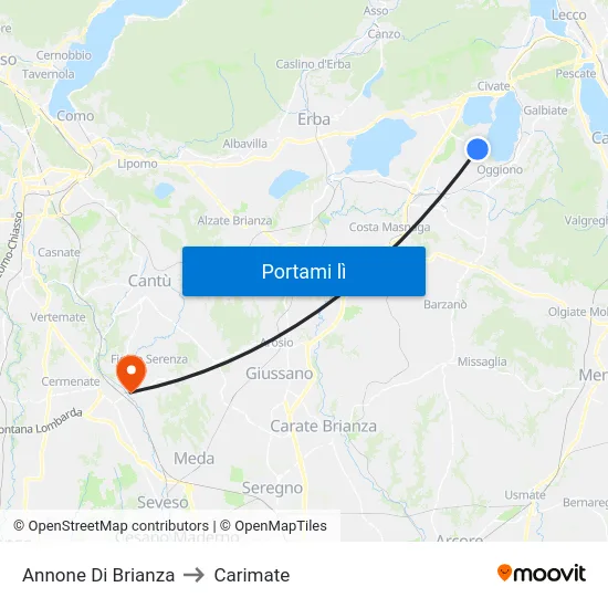 Annone Di Brianza to Carimate map