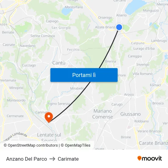 Anzano Del Parco to Carimate map
