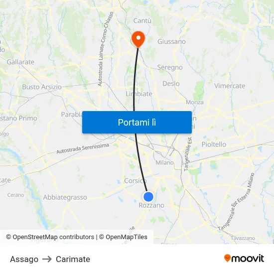 Assago to Carimate map