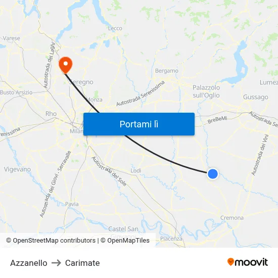 Azzanello to Carimate map