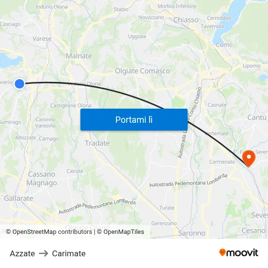 Azzate to Carimate map