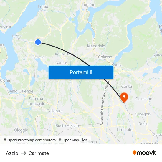 Azzio to Carimate map
