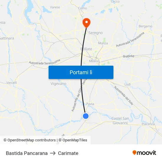 Bastida Pancarana to Carimate map