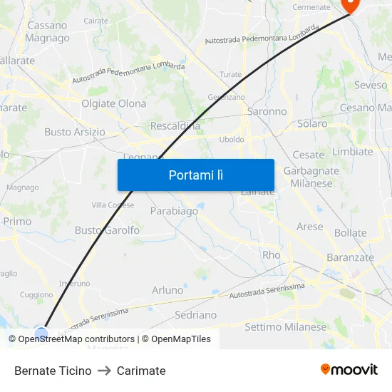 Bernate Ticino to Carimate map
