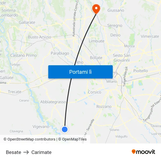 Besate to Carimate map