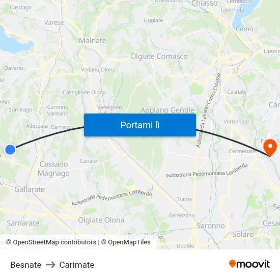 Besnate to Carimate map