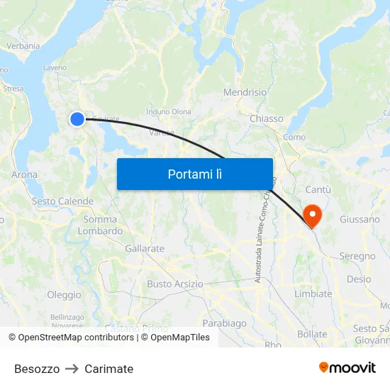 Besozzo to Carimate map