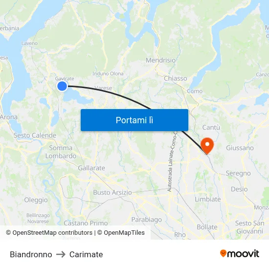 Biandronno to Carimate map
