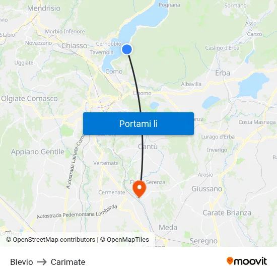 Blevio to Carimate map