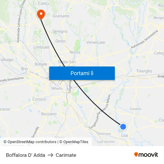 Boffalora D' Adda to Carimate map