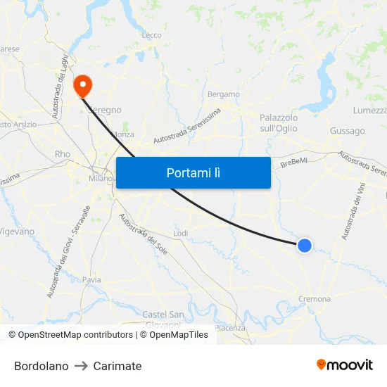 Bordolano to Carimate map