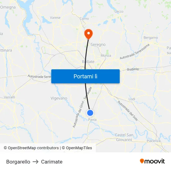 Borgarello to Carimate map