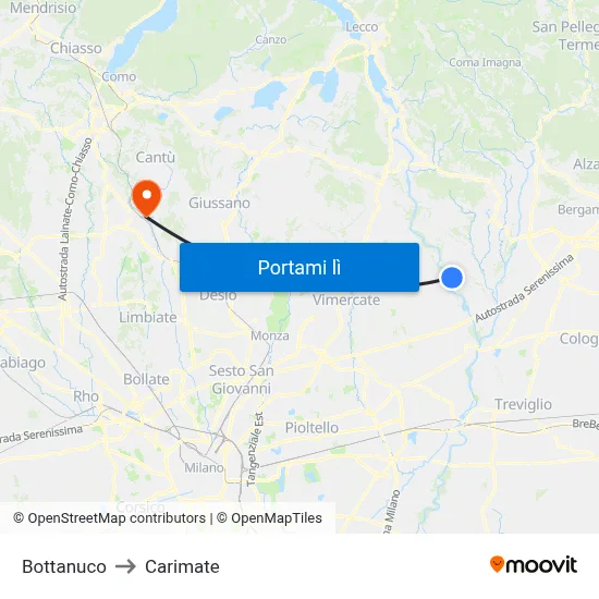 Bottanuco to Carimate map