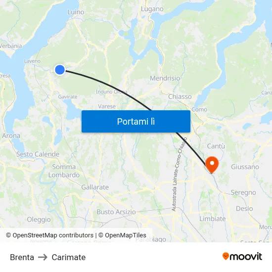 Brenta to Carimate map