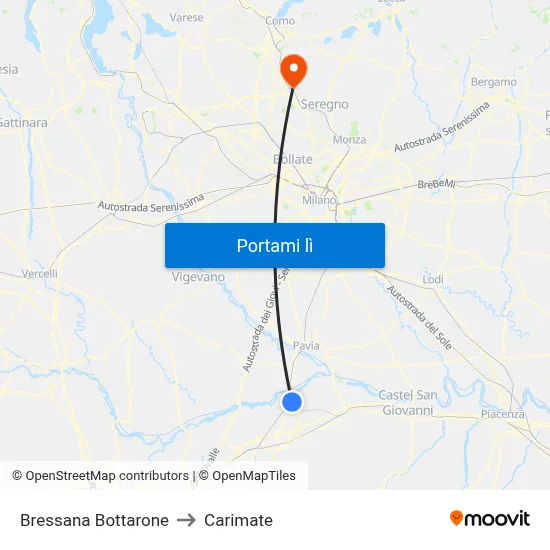 Bressana Bottarone to Carimate map