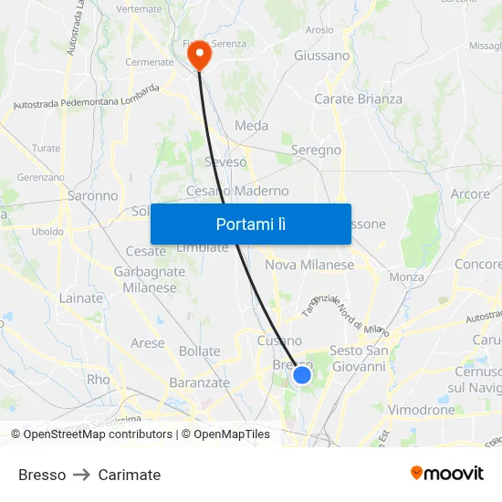 Bresso to Carimate map