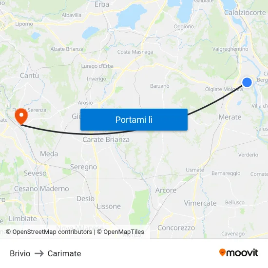 Brivio to Carimate map