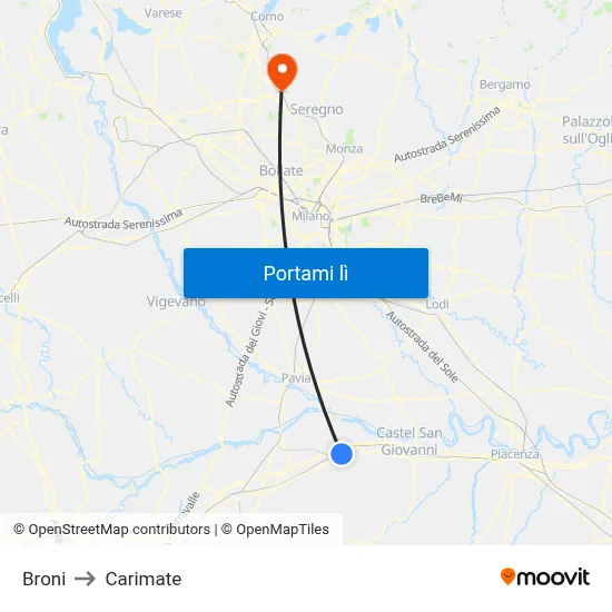 Broni to Carimate map