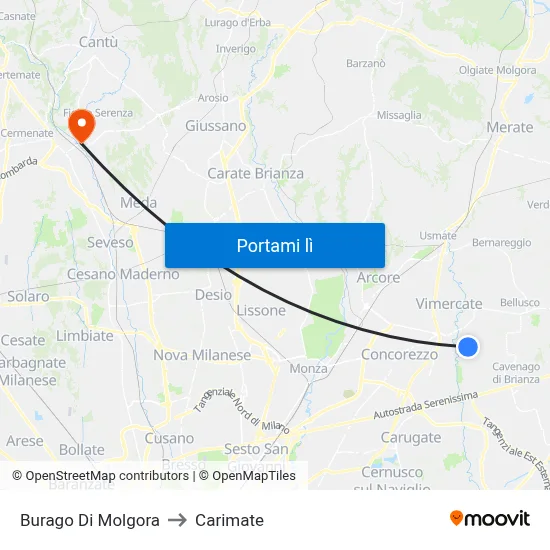 Burago Di Molgora to Carimate map