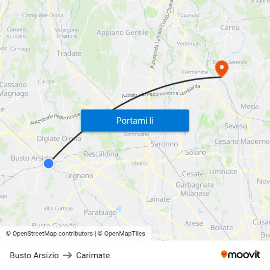 Busto Arsizio to Carimate map