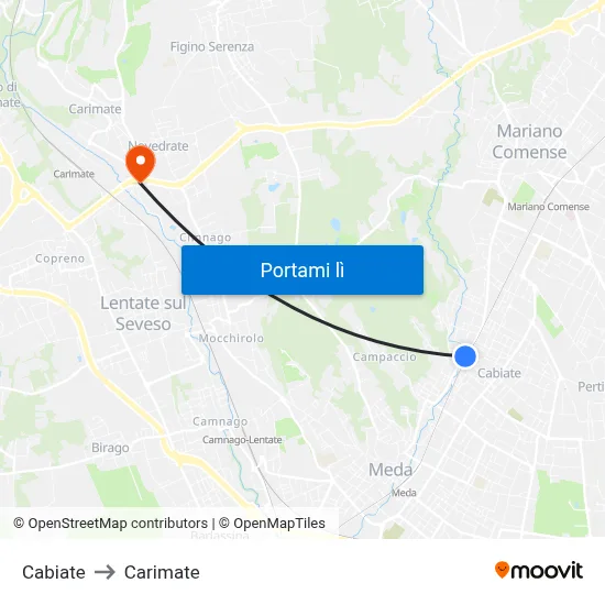 Cabiate to Carimate map