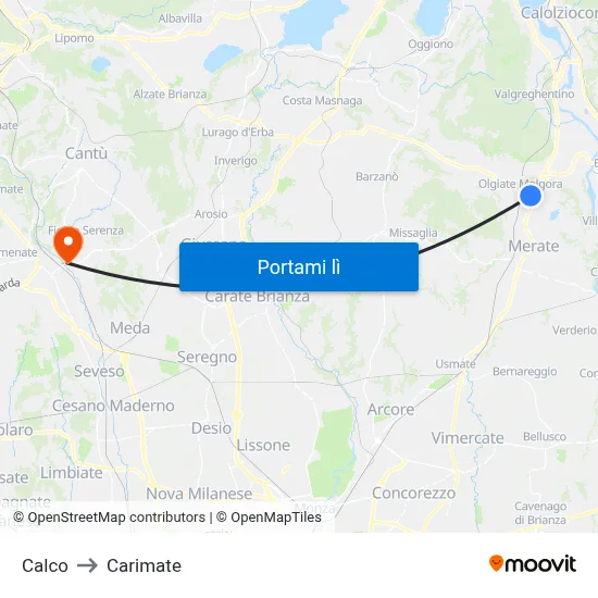 Calco to Carimate map